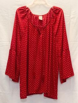 Women’s plus size top 4X 26W-28W red with white pattern bell sleeves Faded Glory