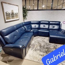 Navy Blue Module Reclining Sectional Sofa 
