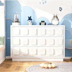 47.2 in 6 Drawer Dresser Wide Chest of Drawers, Large Chest of Drawers for Bedroom & Living Room, Organizer Storage Cabinet with Chocolate Block Handl