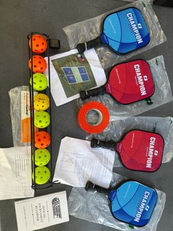Portable Pickleball net system, 4x paddles, balls, etc