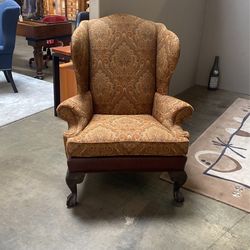 Ethan Allen Giles Wingback Chair- Traditional Carved Frame