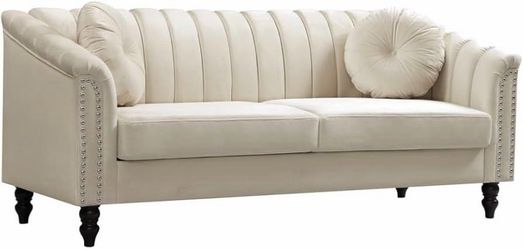 Sofa Microfiber Chesterfield Upholstered Sofas Loveseat Couch Chair Sets with Style Button Tufted, Scroll Arms and Nailhead for Living Room, Office, A