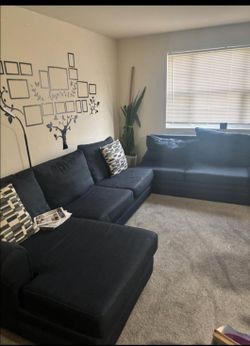 Dark Blue Fabric Sectional Sofa