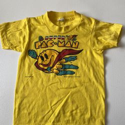 vintage pacman t shirt Junior Stars Single Stitche Yellow Sz 5-6 Rare Retro