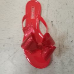 Red Jelliy Glitter Flat Sandal with Bow