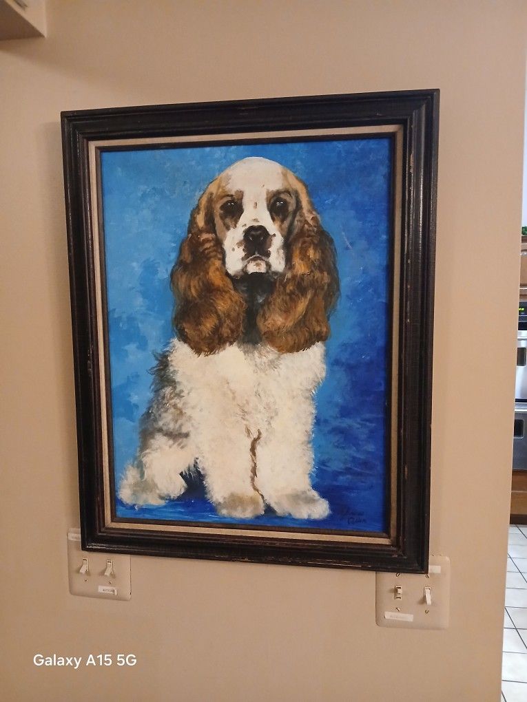 Original Signed Painting, Cocker Spaniel, Oil On Canvas