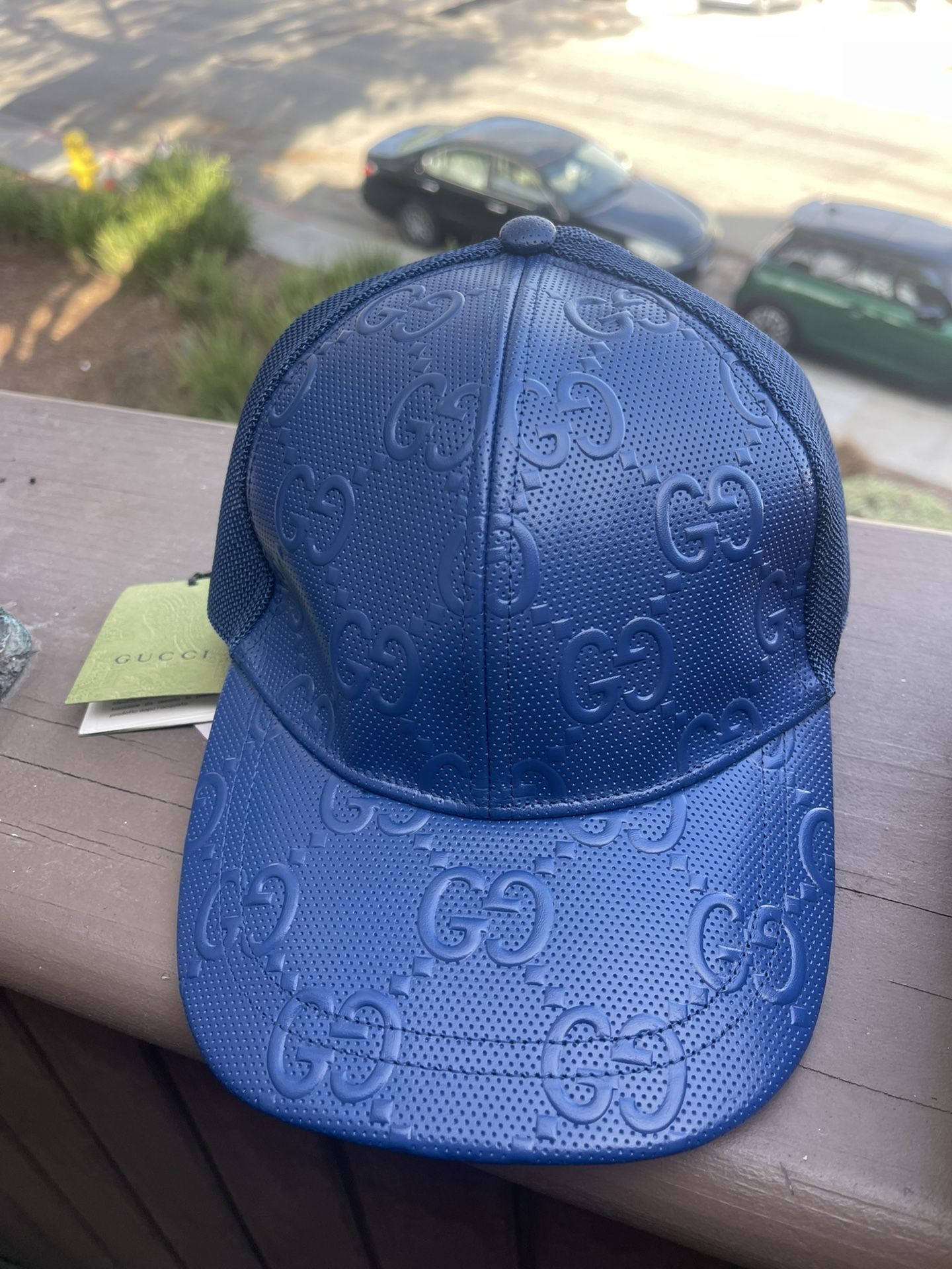 Gucci GG Supreme Embossed Leather Baseball Hat Cap Blue Size Xl ) Authentic