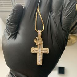 Crystal Stone Crowned Cross Necklace