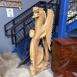 Solid Wood Hand Carved Dragon Sculpture 