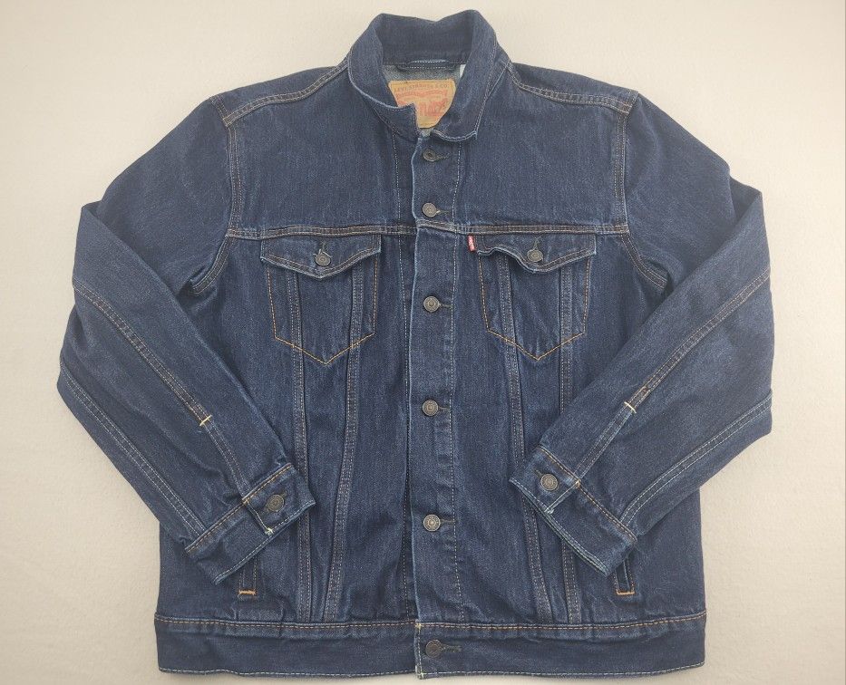 Levi's Blue Denim Trucker Jean Jacket Dark Stonewash 72(contact info removed) Men's XL