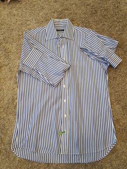 Burberry Mens Dress Shirt Size 15 Blue White Stripe