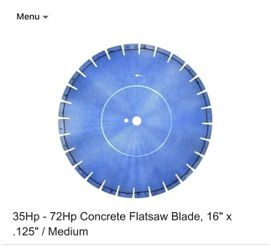 35Hp - 72Hp Concrete Flatsaw Blade, 16" x 125" / Medium