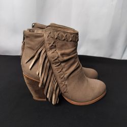 Not Rated Suade Fringe Trim Booties (Size 7.5)