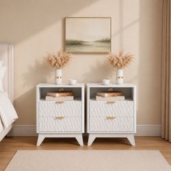 Set of 2, nightstands with 2 drawers & charging power outlets