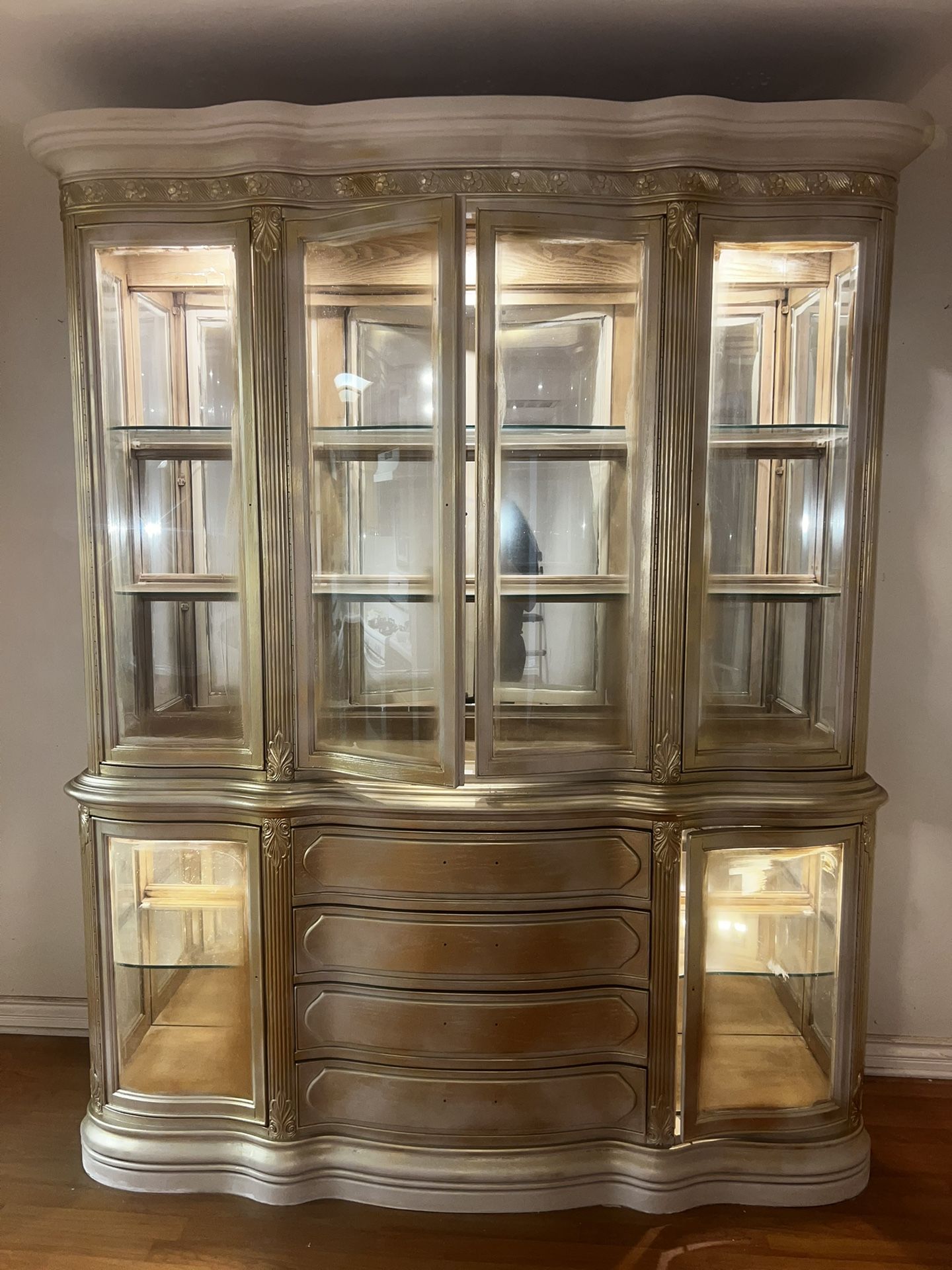 Gold China Cabinet With Custom Interior Lighting