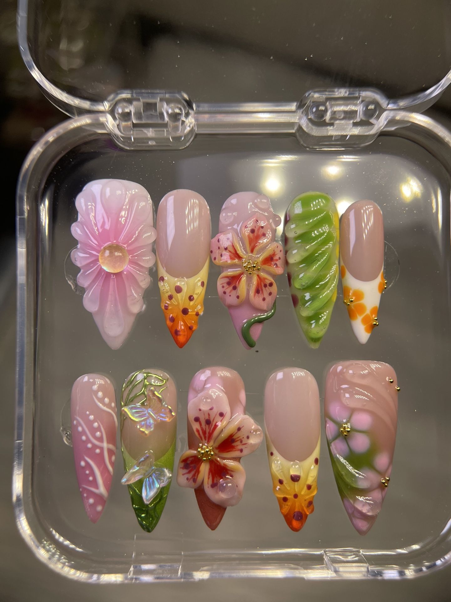 Tropical Flower Press-On Nails – 3D Colorful Floral Summer Set
