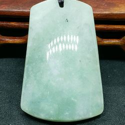 Burmese icy type A jadeite jade pendant lucky safety plaque.