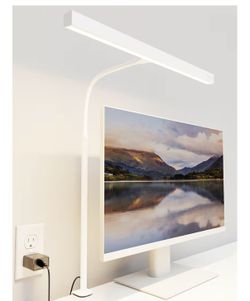 Desk Light with Adjustable Gooseneck, 12W Touch Control Dimmable Brightness, Architect Clamp Lamp with USB Adapter, White