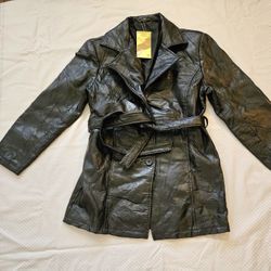 New Women's Hunters Ridge 3/4 Black Leather Long Sleeve Coat Size M 