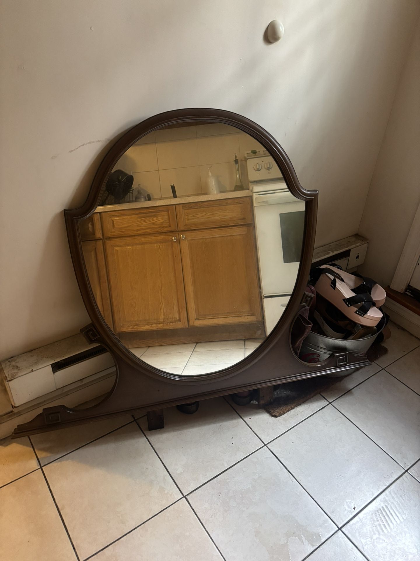 Antique Wood Dresser Mirror