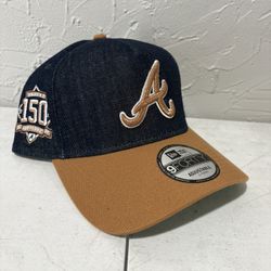 MLB New Era Atlanta Braves Denim Brown 150th Anniversary Patch 9forty A Frame SnapBack Hats 