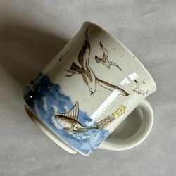 Vintage 10-oz Otagiri Seagull and Fish Speckled Stoneware Mug