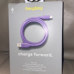 Heyday Purple Soft-Touch Charging Cable 6’ Usb A to Iphone Ipad NWT Fun Long Go