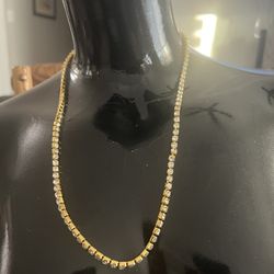 22” Necklace With Crystals Encased By 18kt Ion Bonded Gold…new 