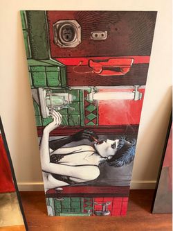 Pop Art Woman Phone Booth Canvas Wall Art
