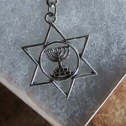 UNISEX  MENORAH STAR OF DAVID TITANIUM SHINY WEAR FOREVER SILVER KEY CHAIN 