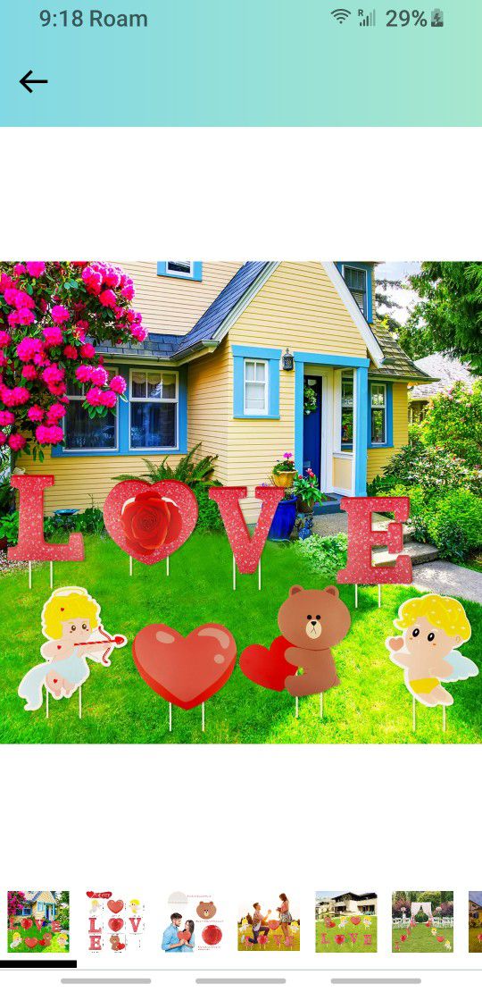 8 Pieces Valentine's Day Yard Signs Decorations, Valentine Outdoor Signs Love Letter Red Heart Cupid Sweet Bear Lawn Yard Signs with Stakes for Valent