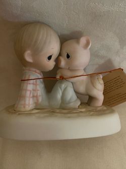 Vintage Precious Moments Porcelain Figurine Boy with Bear