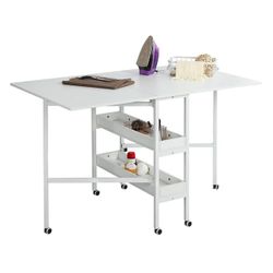 EROMMY Home Hobby Craft Table with Storage Shelves, Mobile Folding Cut