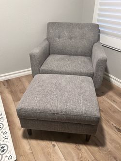 Grey Fabric Chair andStorage Ottoman