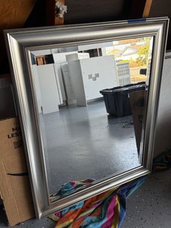Large Silver Framed Wall Mirror with Beaded Details