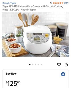 Tiger JBV-S10U Micom Rice Cooker with Tacook Cooking Plate - 5.5Cups - Made in Japan