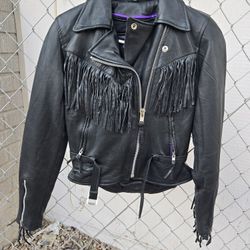 INTERSTATE LEATHER HEAVY DUTY WOMENS JACKET WESTERN/BIKER XS VERY NICE. (SHD)