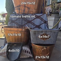 Outdoor Metal, Tin And Copper Pots + 4 