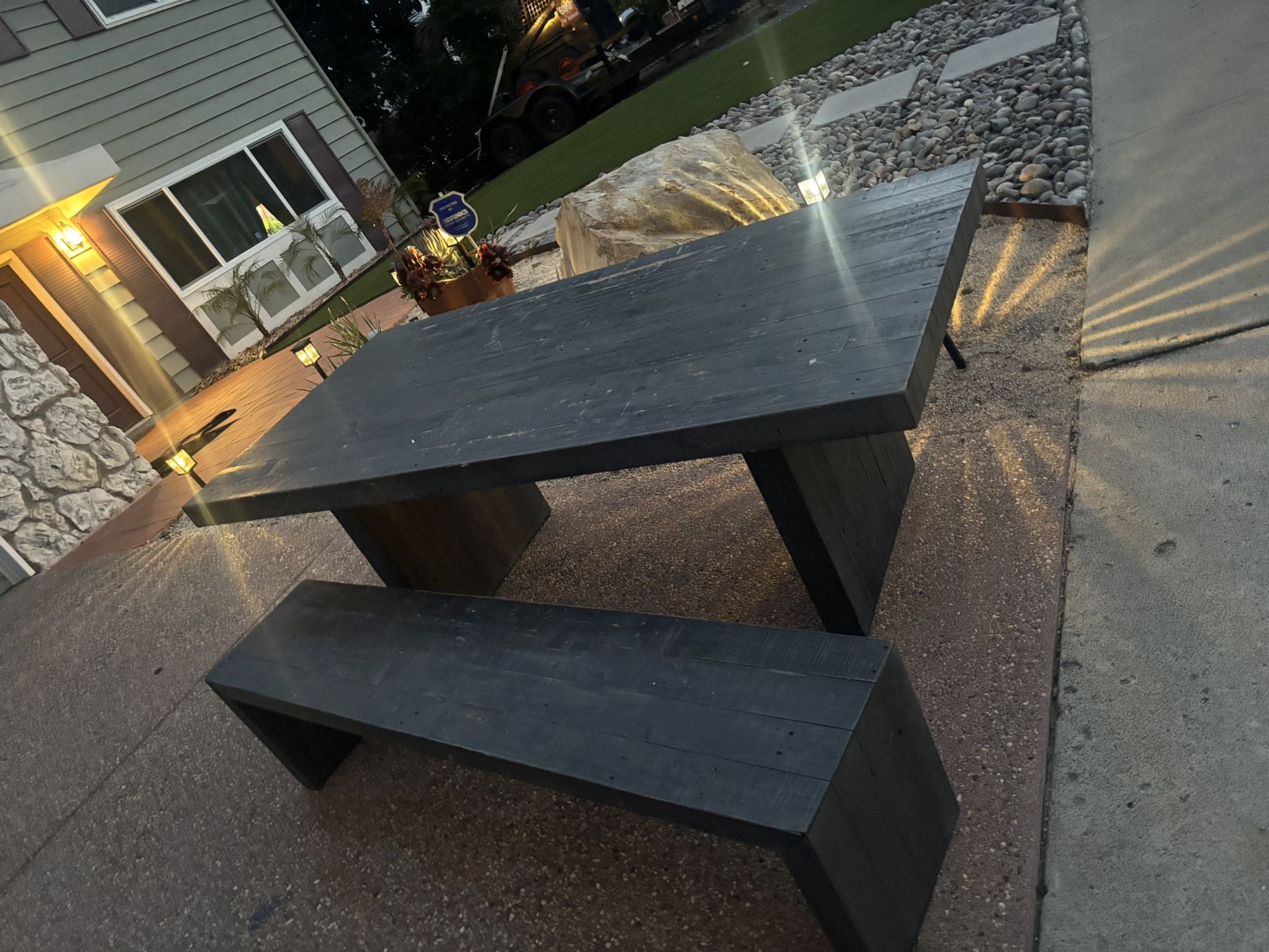 Gray Dining Room Table With One Bench