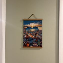 Completed Diamond Painting Artwork Depicting A Heart Shaped Formed By A Sunset