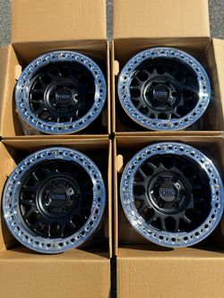 KMC KM235 Grenade Beadlock 6x5.5 17" Wheels Satin Black With Raw Machined Forged Rings