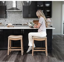 Brand new Set of 2  Maven Line Adrien Saddle and Bar Stool in Natural Finish Modern Bar chairs