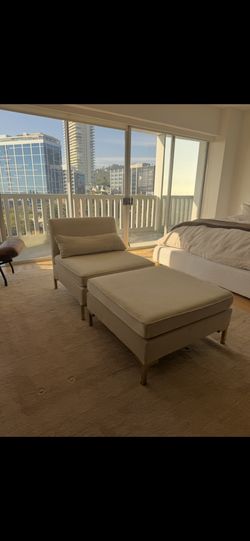 Beige Velvet Daybed (Chair + Ottoman)