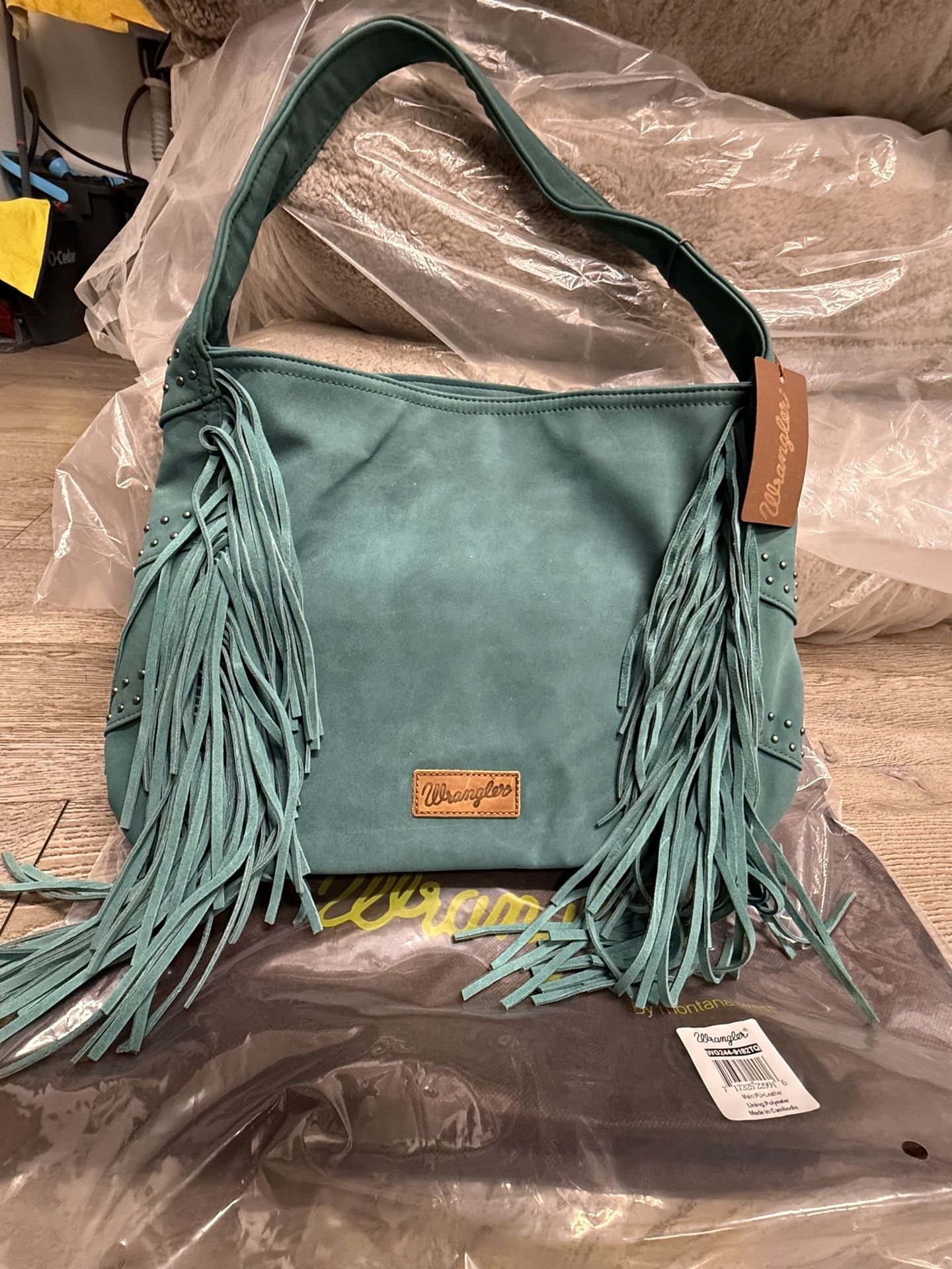 Wrangler Fringe Studded Hobo Bag (Turquoise)