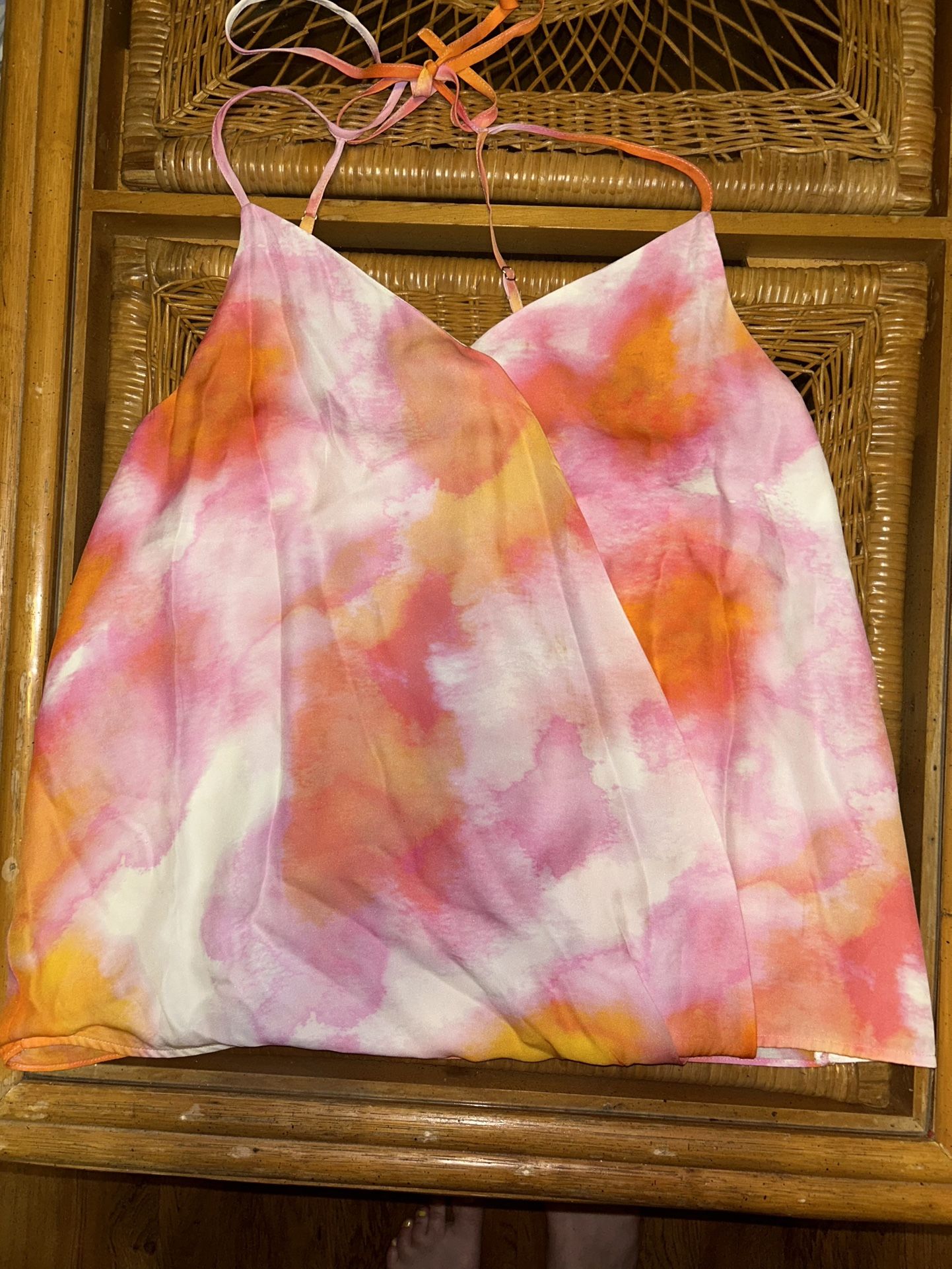 Parker Pink Orange Sunset Watercolor Open Halter Medium Top