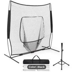 7x7ft baseball hitting net with carry bag, adjustable baseball Tee for hitting and pitching practice