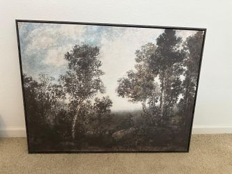 Large Framed Moody Forest Landscape Canvas Art