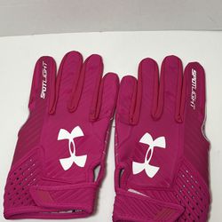 Under Armour Spotlight Glue Grip Football Gloves Pink Silver Mens Size XL New