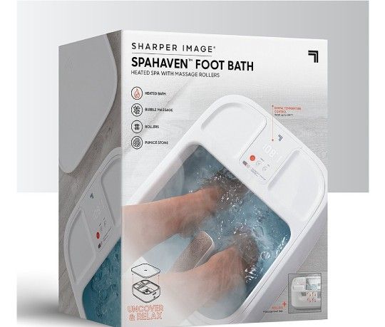 BRAND NEW IN BOX ! Sharper Image - Hydro Spa Plus Foot Bath Massager, Heated with Rollers and LCD Display - White
