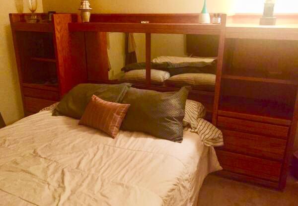 Master Queen headboard. Set/end table. Mattress not included